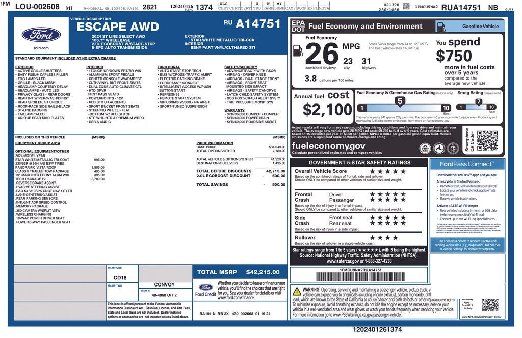 2024 Ford Escape ST-Line Select