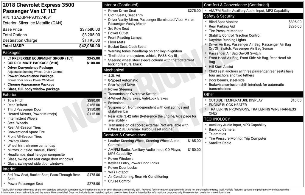 2018 Chevrolet Express 3500 LT Passenger