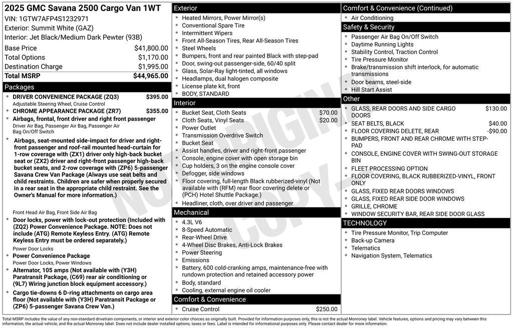 2025 GMC Savana 2500 Work Van