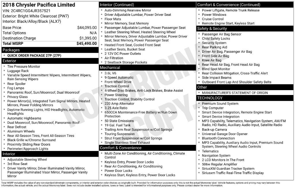 2018 Chrysler Pacifica Limited