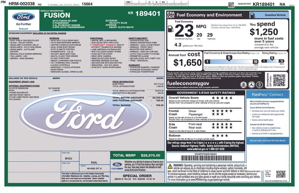 2019 Ford Fusion SE