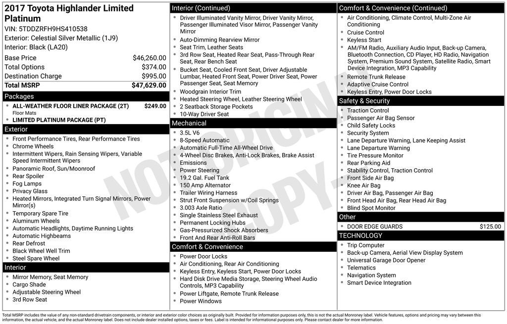 2017 Toyota Highlander Limited Platinum