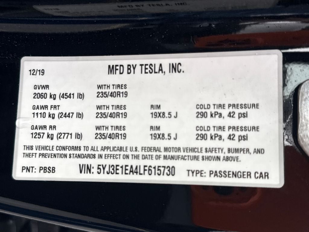 2020 Tesla Model 3 Standard Range Plus